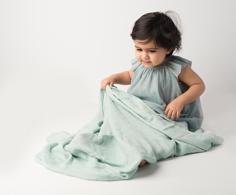 Muslin Blanket Green / White-2