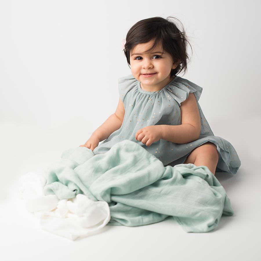 Muslin Blanket Green / White-3